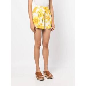 Alemais Sonny high waisted floral lemon yellow white linen shorts 2